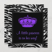 プリンセスクラウンパープルゼブラベビーシャワー 招待状 (正面/裏面)