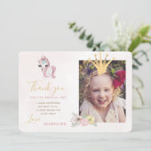 プリンセスクラウンピンクと金ゴールドの女の子の感謝してい写真you 招待状 (スタンド正面)