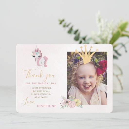 プリンセスクラウンピンクと金ゴールドの女の子の感謝してい写真you 招待状 (スタンド正面)
