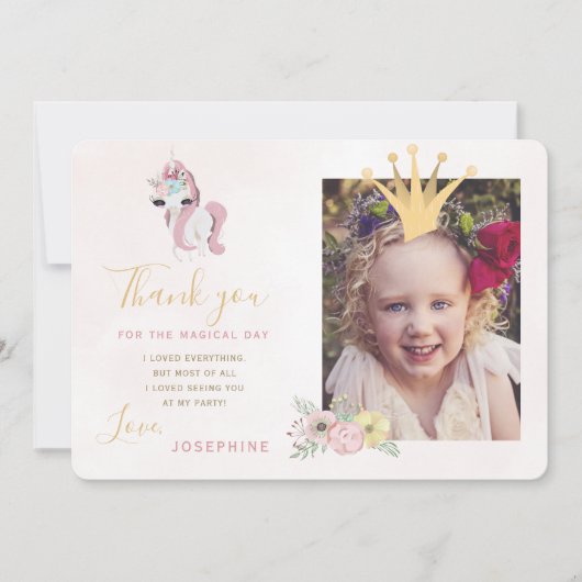 プリンセスクラウンピンクと金ゴールドの女の子の感謝してい写真you 招待状 (正面)