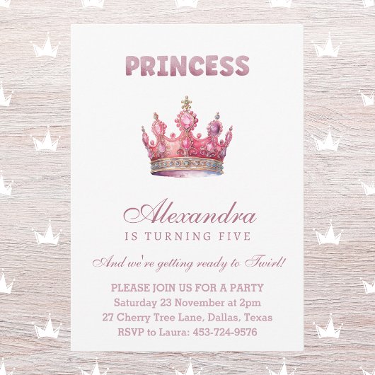 プリンセスクラウンピンクグリッターフェアヤテール誕生日 招待状