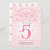 プリンセスクラウンピンクバースデーパーティーの招待 招待状 (正面/裏面)