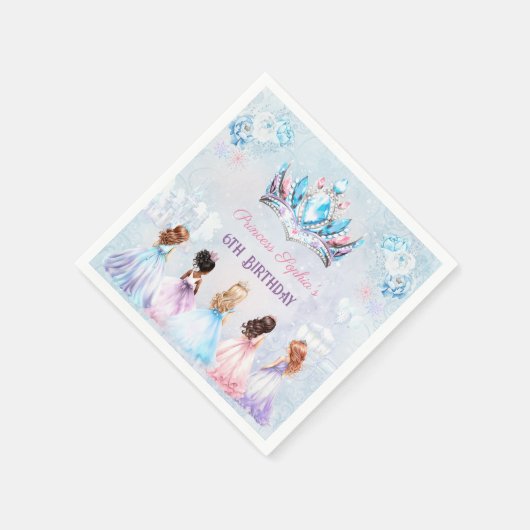 プリンセスクラウンピンクパープルウィンターガール誕生日 スタンダードカクテルナプキン (角)