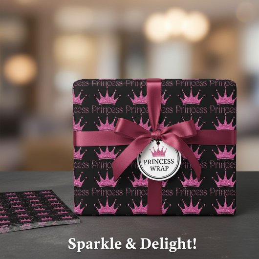 プリンセスクラウンピンクブラックギフト ラッピングペーパーシート