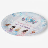 プリンセスクラウンピンクブルーウィンターガール誕生日 ペーパープレート (アングル)