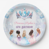 プリンセスクラウンピンクブルーウィンターガール誕生日 ペーパープレート (正面)