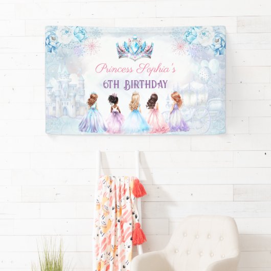 プリンセスクラウンピンクブルーウィンターガール誕生日 横断幕 (インサイチュ)
