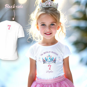 プリンセスクラウンピンクブルーパープル誕生日ガールネーム Tシャツ