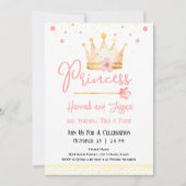 プリンセスクラウンピンク小さな女の子ダブル誕生日 招待状 (正面)