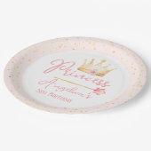 プリンセスクラウンピンク小さな女の子誕生日 ペーパープレート (アングル)