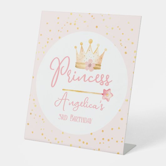 プリンセスクラウンピンク小さな女の子誕生日 台座サイン (正面)