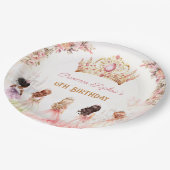 プリンセスクラウンピンク金ゴールドフローラガール誕生日 ペーパープレート (アングル)