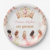 プリンセスクラウンピンク金ゴールドフローラガール誕生日 ペーパープレート (正面)