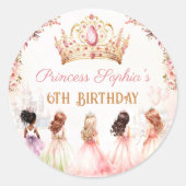 プリンセスクラウンピンク金ゴールドフローラガール誕生日 ラウンドシール (正面)