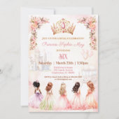 プリンセスクラウンピンク金ゴールドフローラガール誕生日 招待状 (正面)