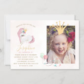 プリンセスクラウンピンク金ゴールド女の子の写真の誕生日パーティー マグネット招待状 (正面)