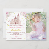 プリンセスクラウンファースト誕生日招待状ピンク金ゴールド 招待状 (正面)