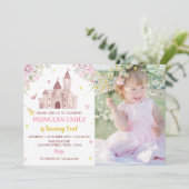 プリンセスクラウンファースト誕生日招待状ピンク金ゴールド 招待状 (スタンド正面)