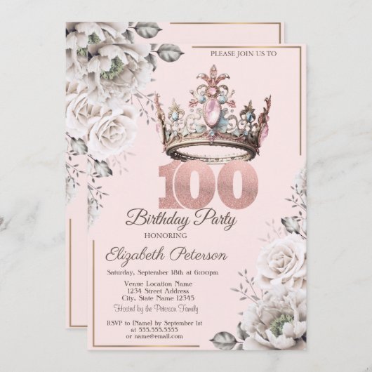 プリンセスクラウンフローラ100th誕生日パーティー 招待状 (正面/裏面)