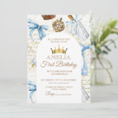 プリンセスクラウンブルーと金ゴールド誕生日ファーストパーティー 招待状 (スタンド正面)