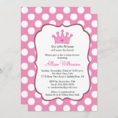 プリンセスクラウンベビーシャワー招待状ピンクドット 招待状 (正面/裏面)