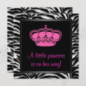 プリンセスクラウンホットピンクゼブラベビーガールシャワー 招待状 (正面/裏面)