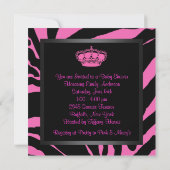 プリンセスクラウンホットピンクゼブラベビーガールシャワー 招待状 (裏面)