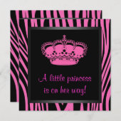 プリンセスクラウンホットピンクゼブラベビーガールシャワー 招待状 (正面/裏面)