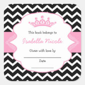 プリンセスクラウン蔵書票/女の子ベビーシャワー スクエアシール (正面)