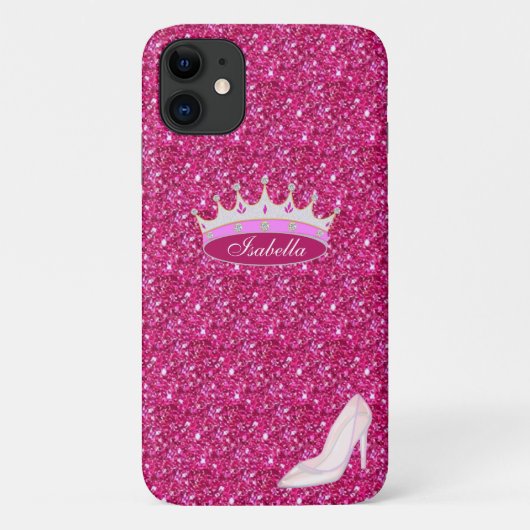 プリンセスクラウン&クリスタルシューオンピンクグリッター Case-Mate iPhoneケース (裏面)