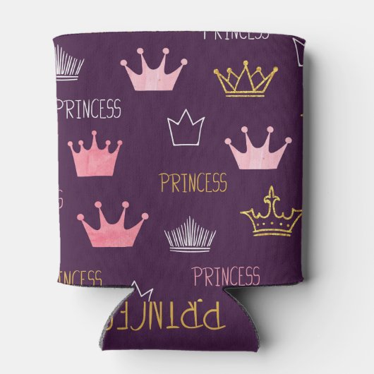 プリンセスクラウン:水彩グリッターパターン。 缶クーラー (裏面)