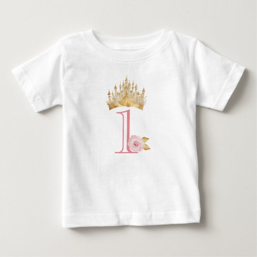 プリンセスクラウン 1歳誕生日ベビーTシャツ ベビーTシャツ (正面)