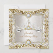 プリンセスクリーム金ゴールドダイアモンドティアラ誕生日パーティー 招待状 (正面)