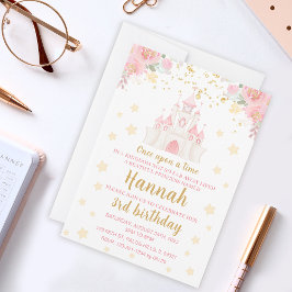 プリンセスグリッター金ゴールド城の誕生日の招待 招待状