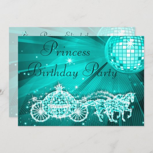 プリンセスコーチウマ&ディスコボール誕生日 招待状 (正面/裏面)