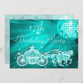 プリンセスコーチ&ウマ&ディスコボール17誕生日 招待状 (正面/裏面)