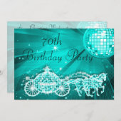 プリンセスコーチ&ウマ&ディスコボール70誕生日 招待状 (正面/裏面)