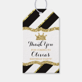 プリンセスサンキューユーラベル、ブラック、金ゴールドグリッター、クラウン ギフトタグ