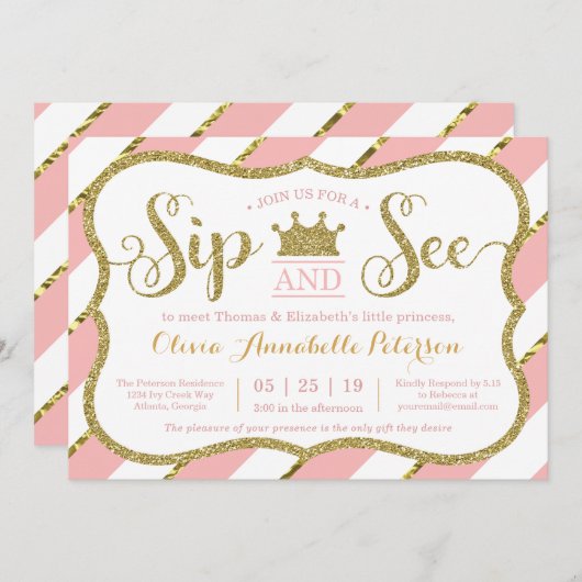 プリンセスシップとシーベイビーシャワー招待状 招待状 (正面/裏面)