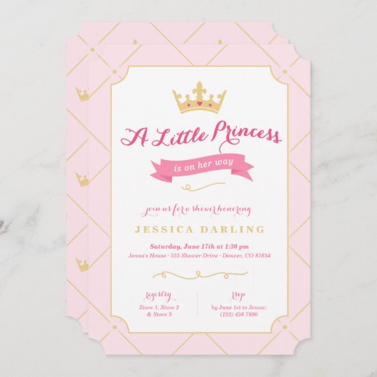 プリンセスシャワー招待状 |ピンクガール 招待状 (正面/裏面)