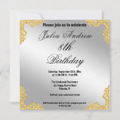 プリンセスシルバー&金ゴールドホワイトパールズクラウン誕生日 招待状 (裏面)