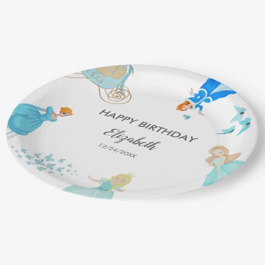 プリンセスシンデレラバースデーパーティーデコレーション ペーパープレート (アングル)