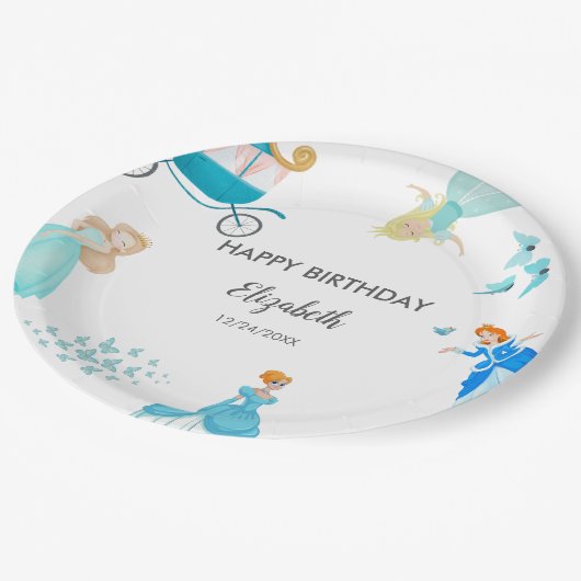 プリンセスシンデレラバースデーパーティーデコレーション ペーパープレート (アングル)