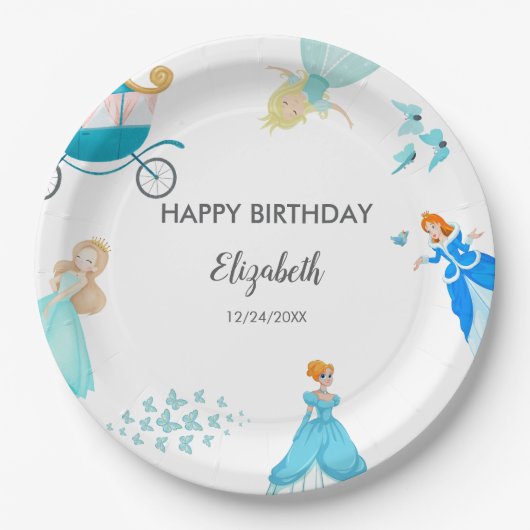 プリンセスシンデレラバースデーパーティーデコレーション ペーパープレート (正面)