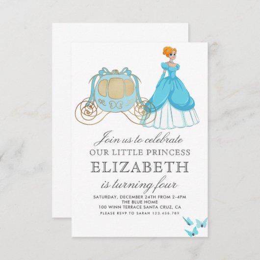 プリンセスシンデレラバースデーパーティーデコレーション 招待状 (正面/裏面)