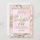 プリンセススイート16セピア金ゴールド赤面ピンクパーティー 招待状 (正面)