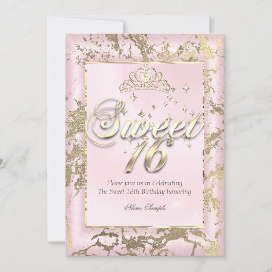 プリンセススイート16セピア金ゴールド赤面ピンクパーティー 招待状 (正面)