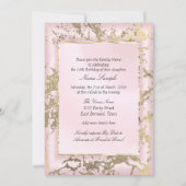 プリンセススイート16セピア金ゴールド赤面ピンクパーティー 招待状 (裏面)