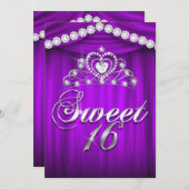 プリンセススイート16パーティーパープルドレープティアラ 招待状 (正面/裏面)