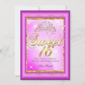 プリンセススイート16ホットピンクマゼンタ金ゴールドパーティー 招待状 (正面)